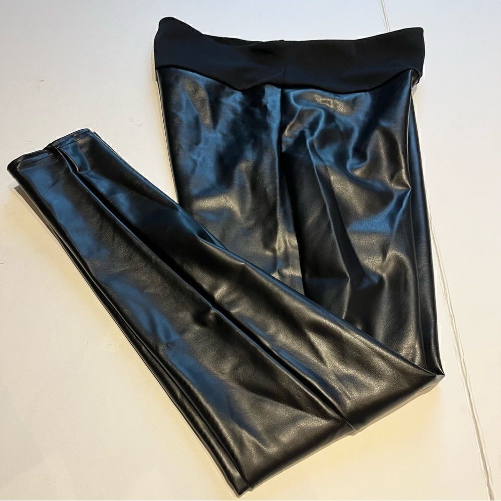 Assets Spanx Women's Faux Leather Black Pants Leggings Size 1X